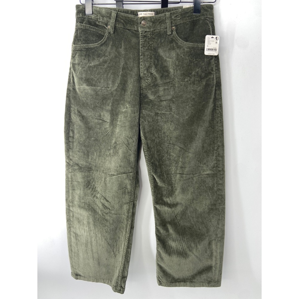 We The Free Pants Women 29 Moss Deep Trance Boyfriend Corduroy Barrel Leg